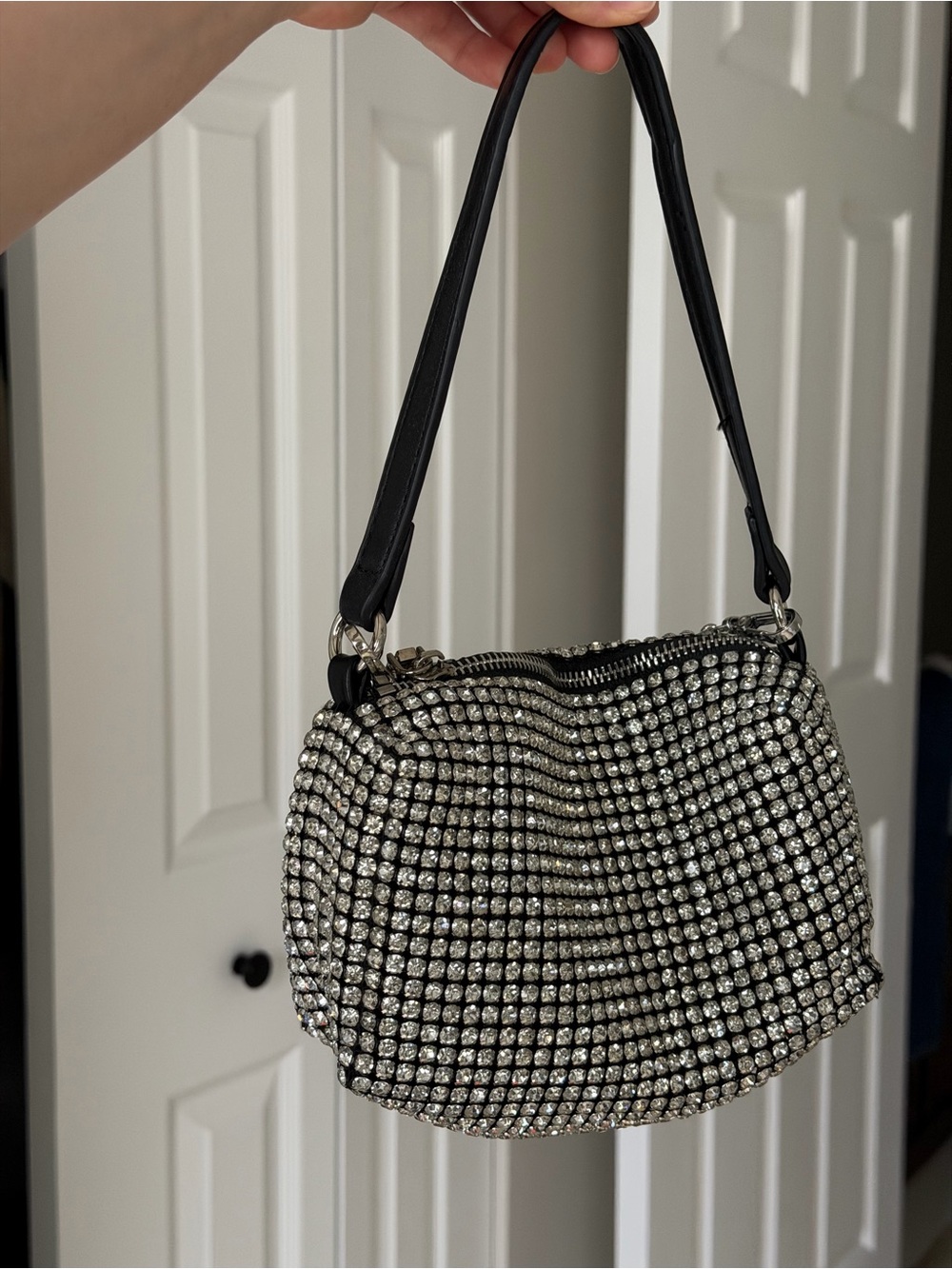 Madison West Black Rhinestone Chain Shoulder Bag